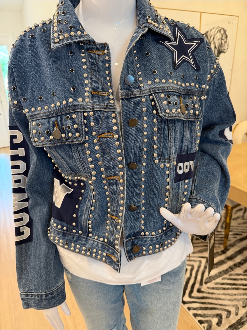 NFL Officially Licensed Dallas Cowboys Studded Denim Women’s Cropped Jacket